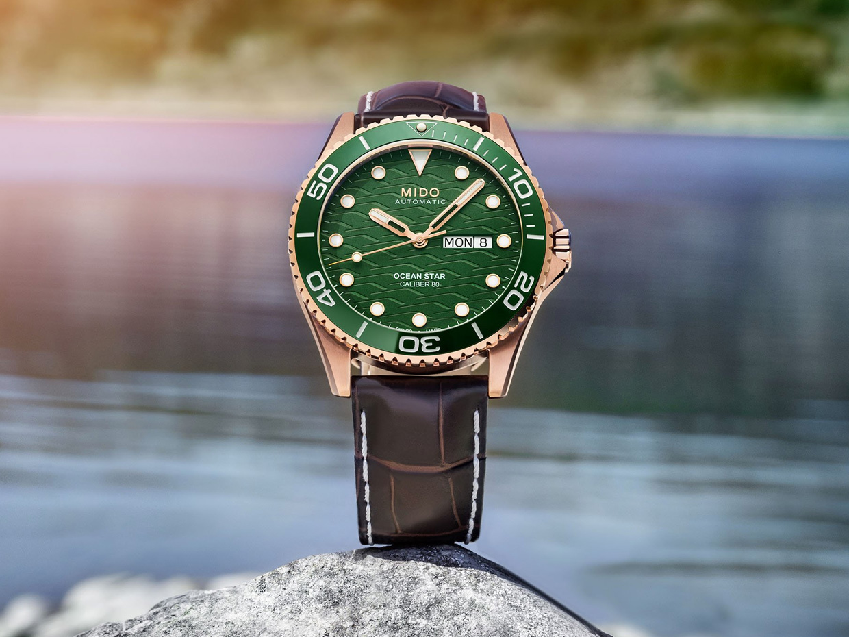 Mido Release Ocean Star 200C with Green Dial and Rose Gold PVD Case